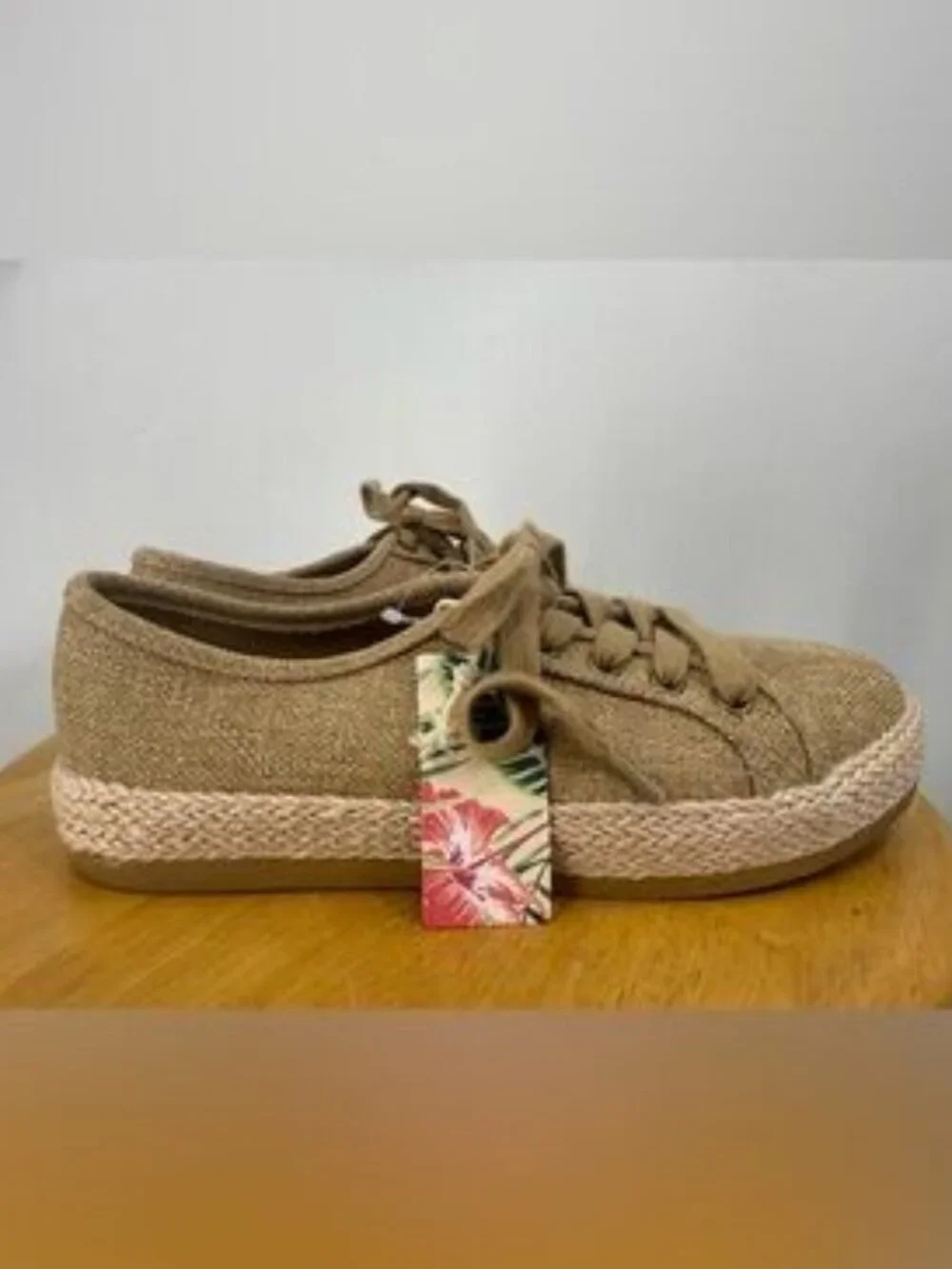 Tommy Bahama Women's Shoes Tan Linen Lace Up Espadrille Sneakers Casual Size 10